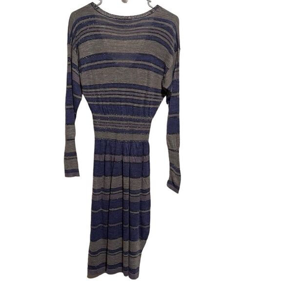 Rebecca Taylor- Women’s Metallic Blue Striped V-Neck Long Sleeve Dress, Size S - Picture 7 of 14
